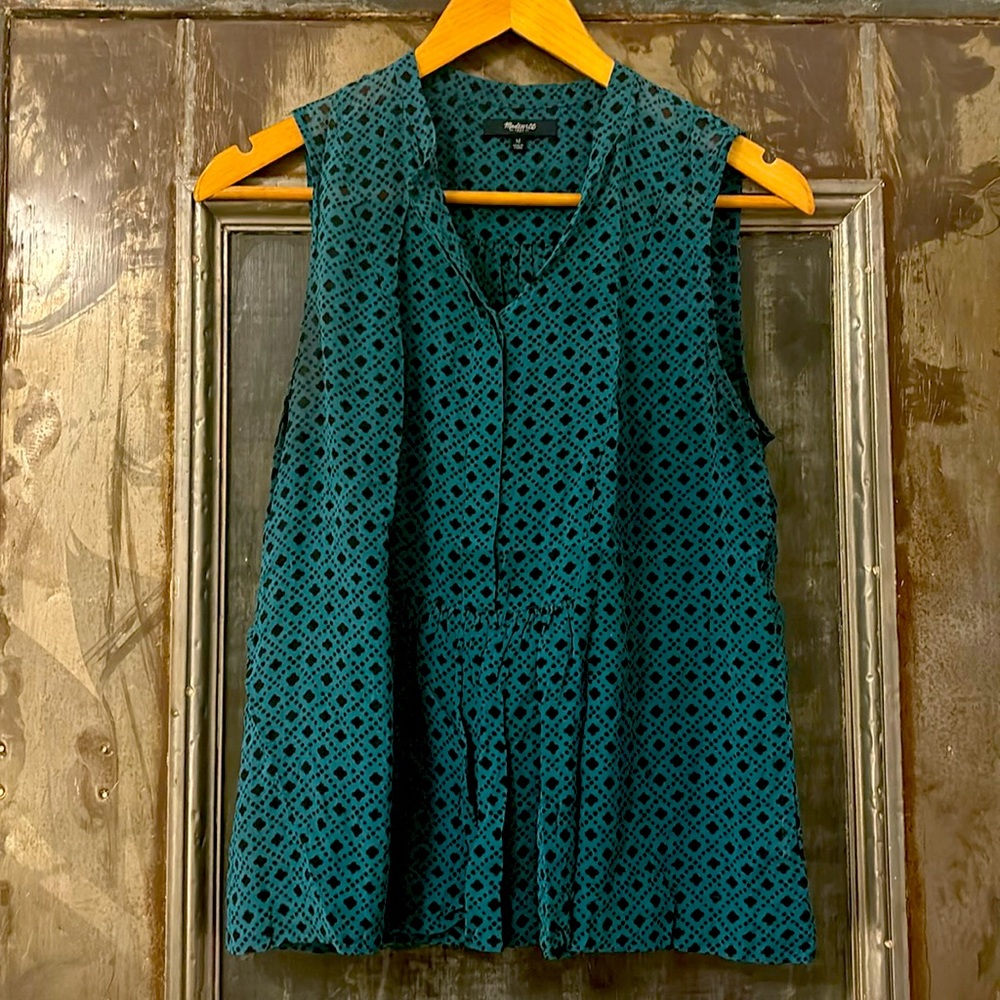 Madewell silk peplum tile printed top